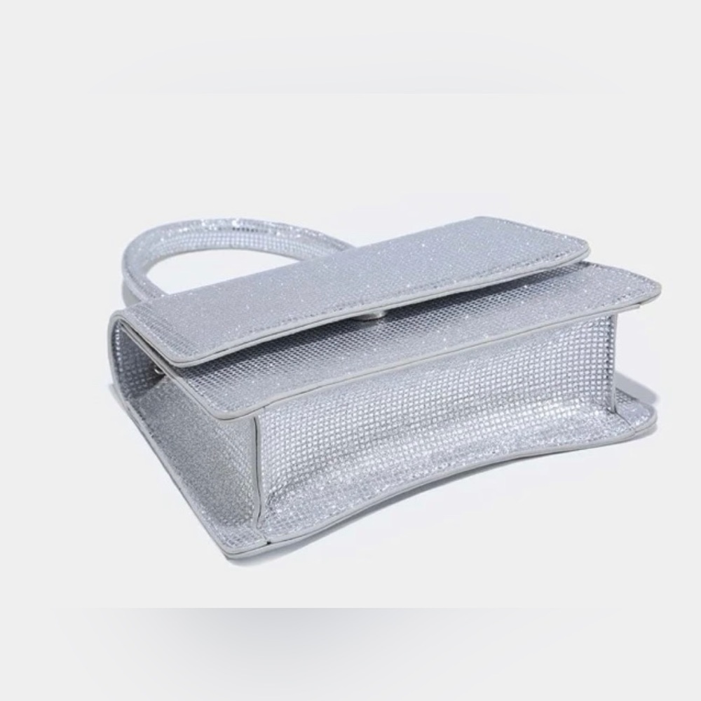 Mini Silver Glitter Top Handle Flap Square Bag - Picture 3 of 4
